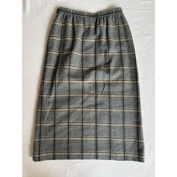 Vintage Pendleton Midi Skirt Straight Virgin Wool Gray/Tan Plaid 12 Tall USA - Picture 1 of 8